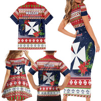 Wallis and Futuna Christmas Family Matching Short Sleeve Bodycon Dress and Hawaiian Shirt Poinsettia Joyeux Noel