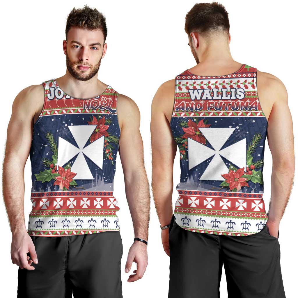 Wallis and Futuna Christmas Men Tank Top Poinsettia Joyeux Noel