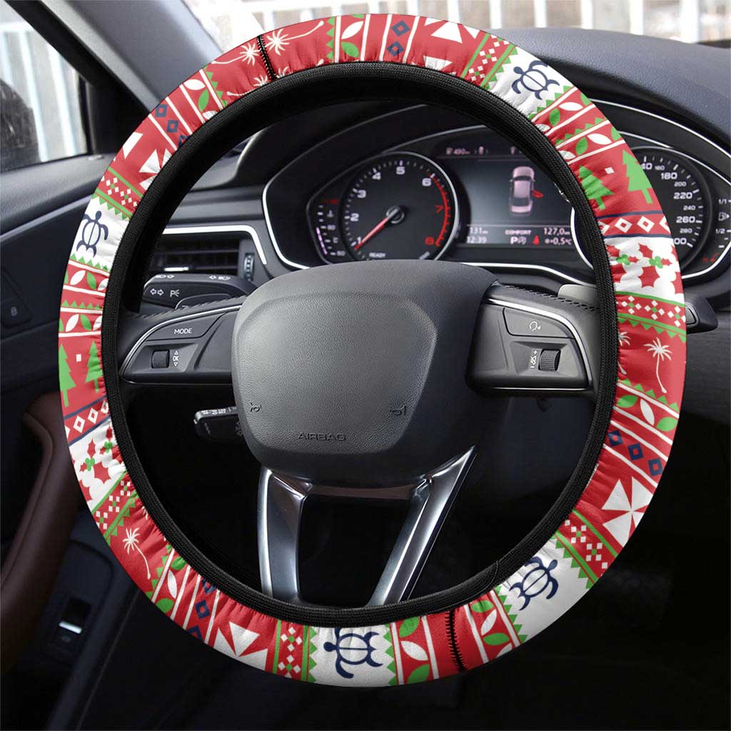 Wallis and Futuna Christmas Steering Wheel Cover Poinsettia Joyeux Noel
