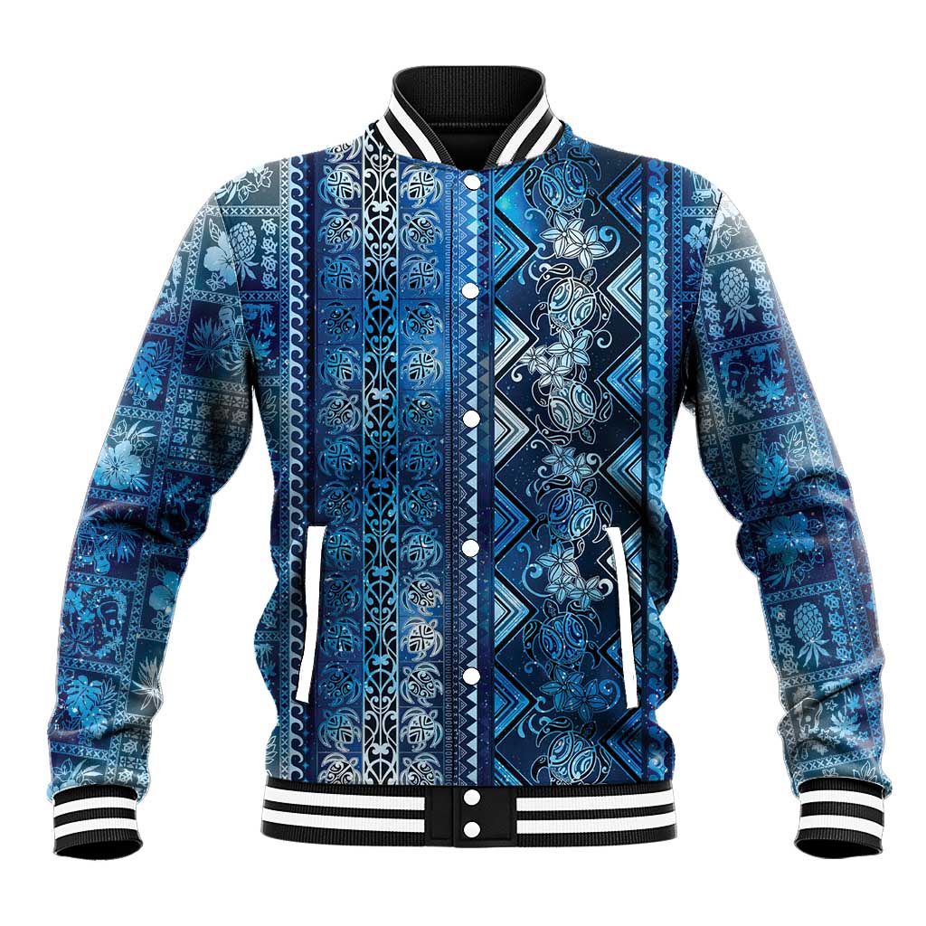 Hawaii Makahiki Turtle Baseball Jacket Galaxy Tapa Pattern - Polynesian Pride