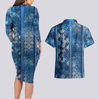 Hawaii Makahiki Turtle Couples Matching Long Sleeve Bodycon Dress and Hawaiian Shirt Galaxy Tapa Pattern - Polynesian Pride
