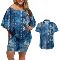 Hawaii Makahiki Turtle Couples Matching Off Shoulder Short Dress and Hawaiian Shirt Galaxy Tapa Pattern - Polynesian Pride