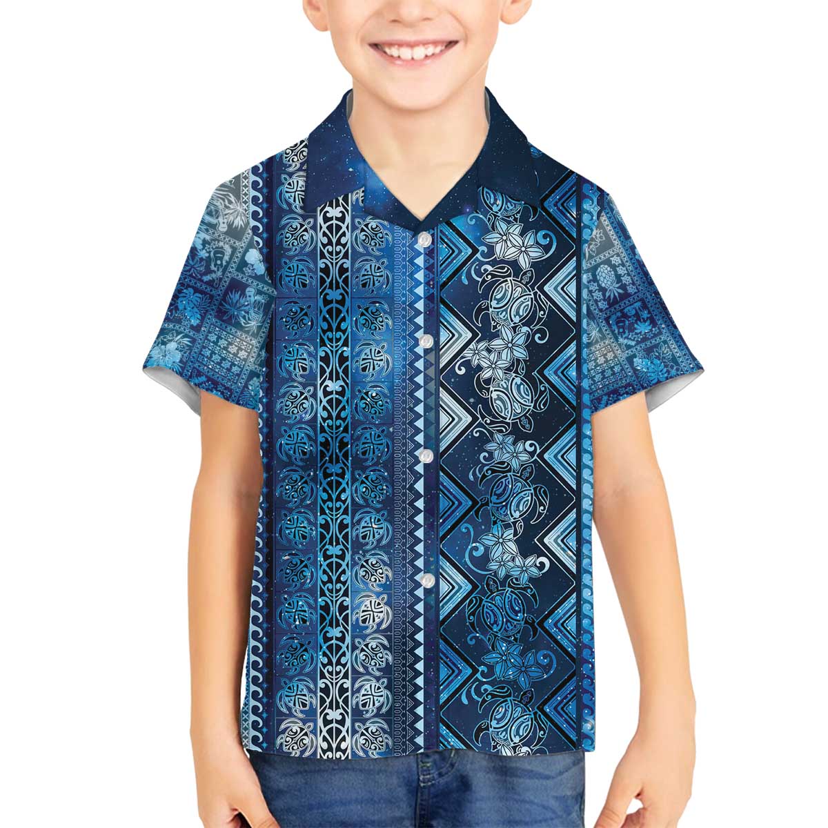 Hawaii Makahiki Turtle Family Matching Off The Shoulder Long Sleeve Dress and Hawaiian Shirt Galaxy Tapa Pattern - Polynesian Pride