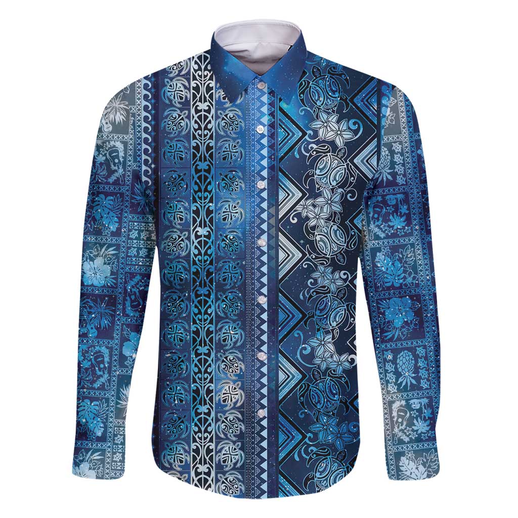 Hawaii Makahiki Turtle Family Matching Off Shoulder Short Dress and Hawaiian Shirt Galaxy Tapa Pattern - Polynesian Pride