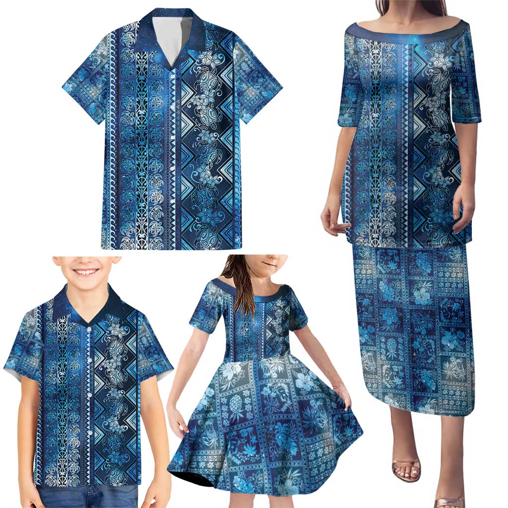 Hawaii Makahiki Turtle Family Matching Puletasi and Hawaiian Shirt Galaxy Tapa Pattern - Polynesian Pride