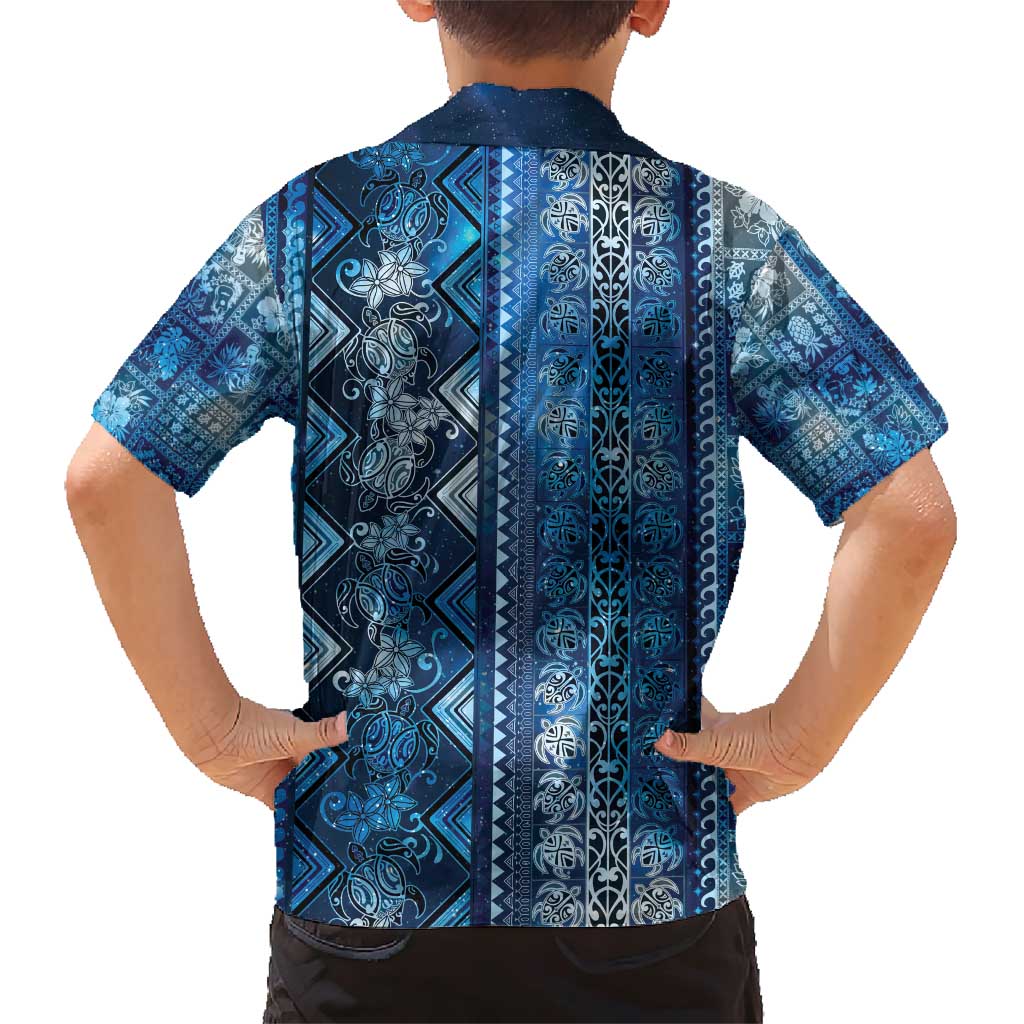 Hawaii Makahiki Turtle Family Matching Short Sleeve Bodycon Dress and Hawaiian Shirt Galaxy Tapa Pattern - Polynesian Pride