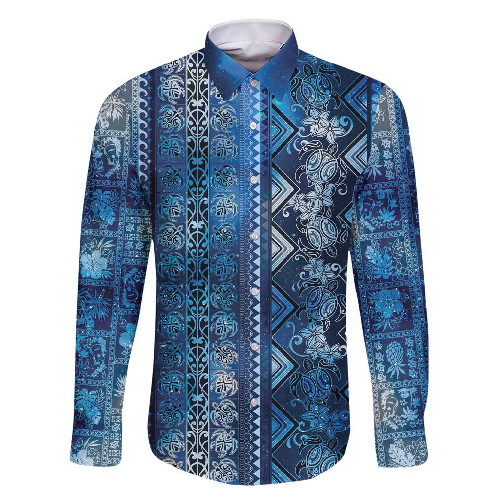 Hawaii Makahiki Turtle Family Matching Short Sleeve Bodycon Dress and Hawaiian Shirt Galaxy Tapa Pattern - Polynesian Pride