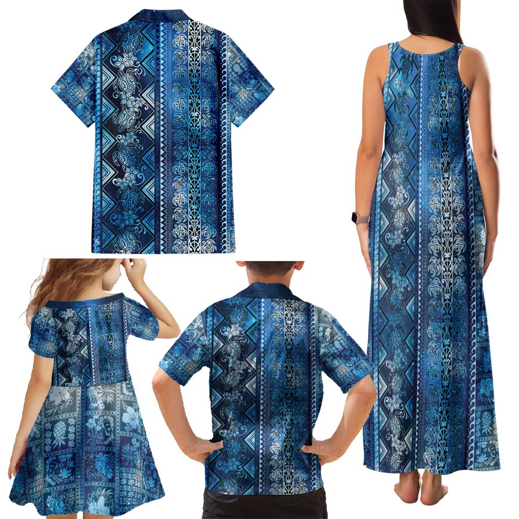 Hawaii Makahiki Turtle Family Matching Tank Maxi Dress and Hawaiian Shirt Galaxy Tapa Pattern - Polynesian Pride