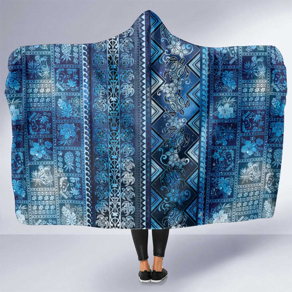 Hawaii Makahiki Turtle Hooded Blanket Galaxy Tapa Pattern - Polynesian Pride