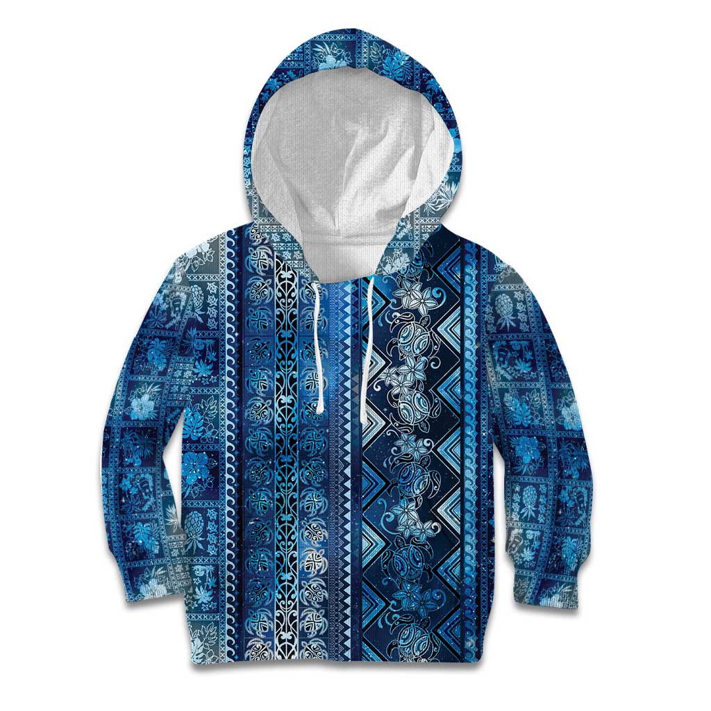 Hawaii Makahiki Turtle Kid Hoodie Galaxy Tapa Pattern - Polynesian Pride