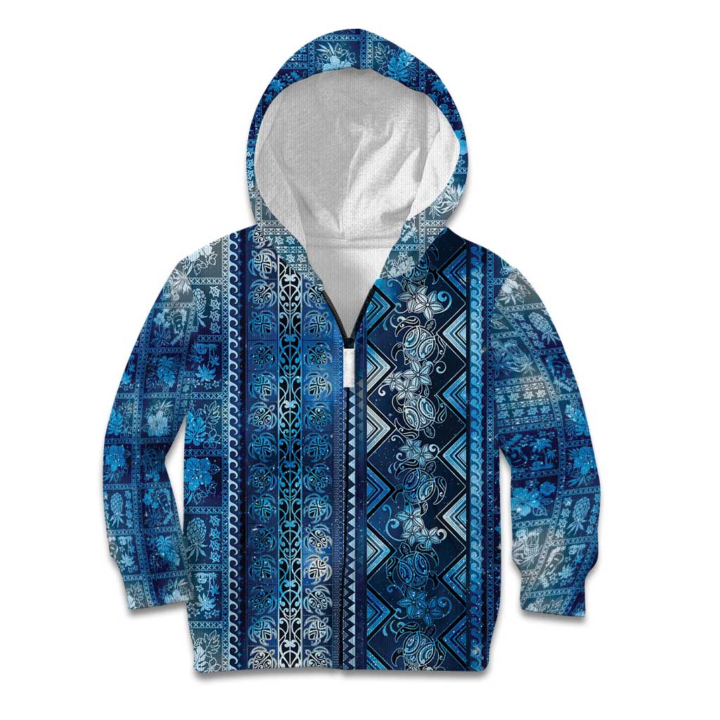 Hawaii Makahiki Turtle Kid Hoodie Galaxy Tapa Pattern - Polynesian Pride