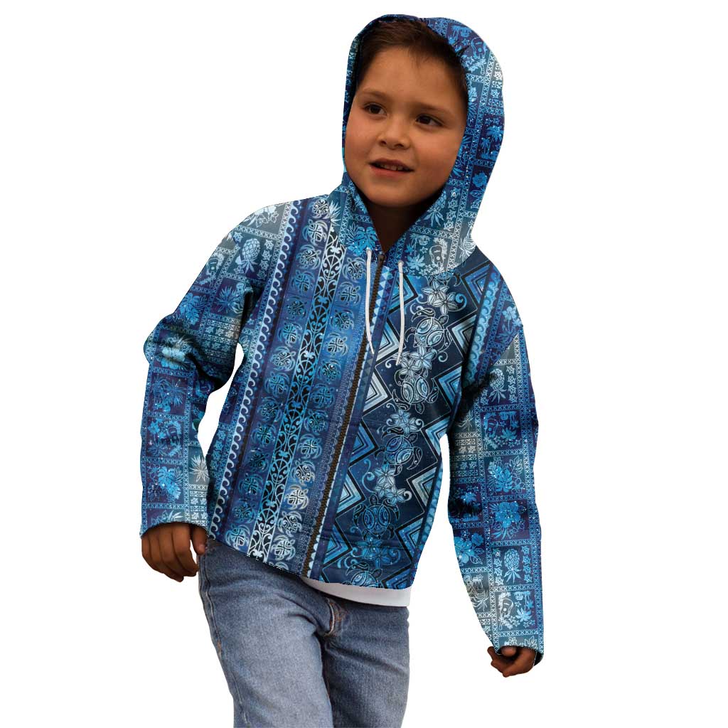 Hawaii Makahiki Turtle Kid Hoodie Galaxy Tapa Pattern - Polynesian Pride