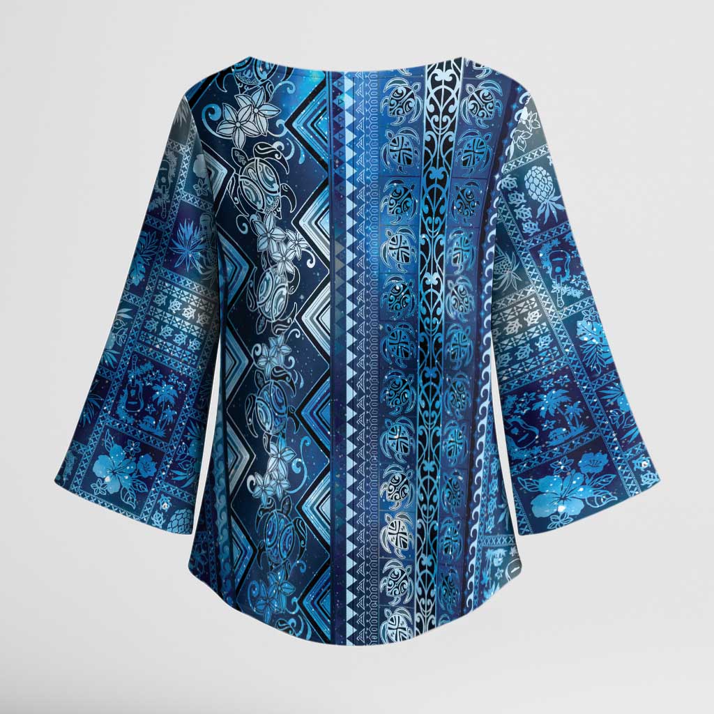 Hawaii Makahiki Turtle Kimono Sleeve Blouse Galaxy Tapa Pattern - Polynesian Pride