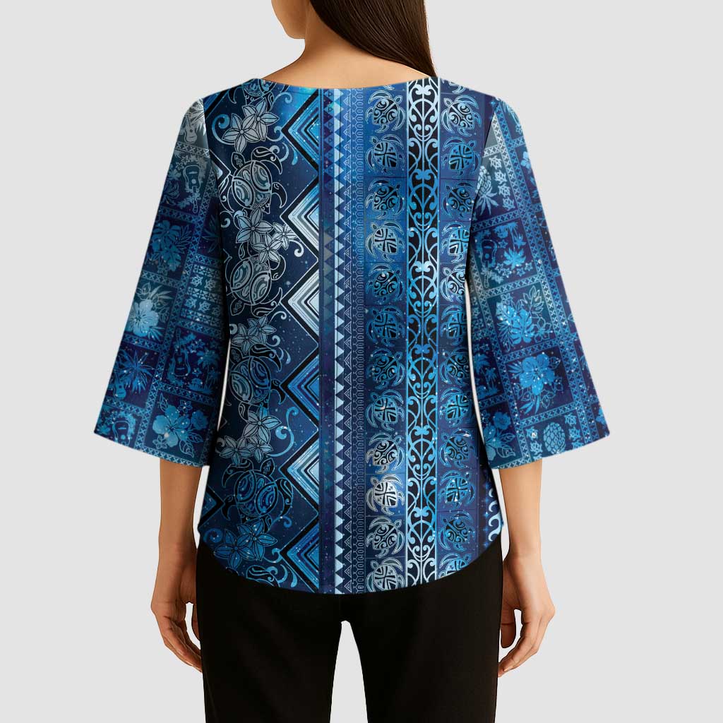Hawaii Makahiki Turtle Kimono Sleeve Blouse Galaxy Tapa Pattern - Polynesian Pride