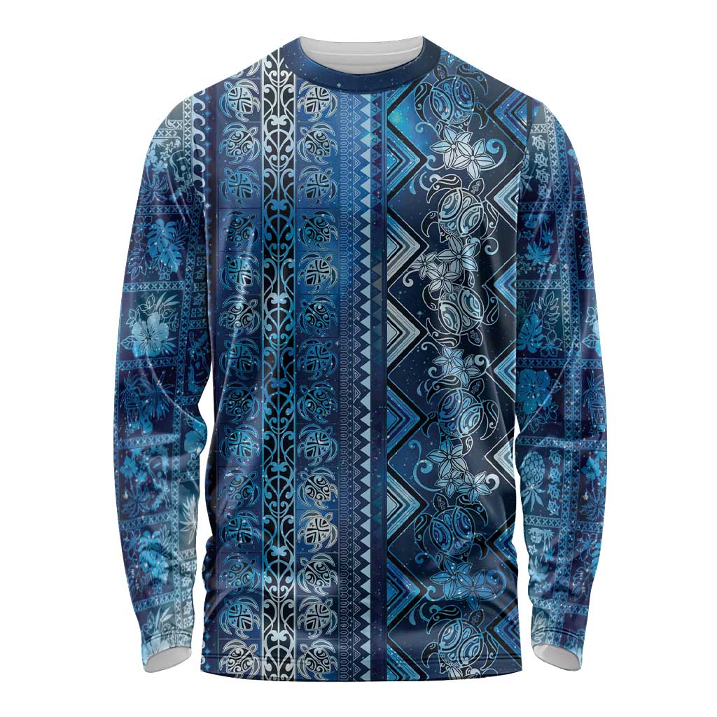 Hawaii Makahiki Turtle Long Sleeve Shirt Galaxy Tapa Pattern - Polynesian Pride