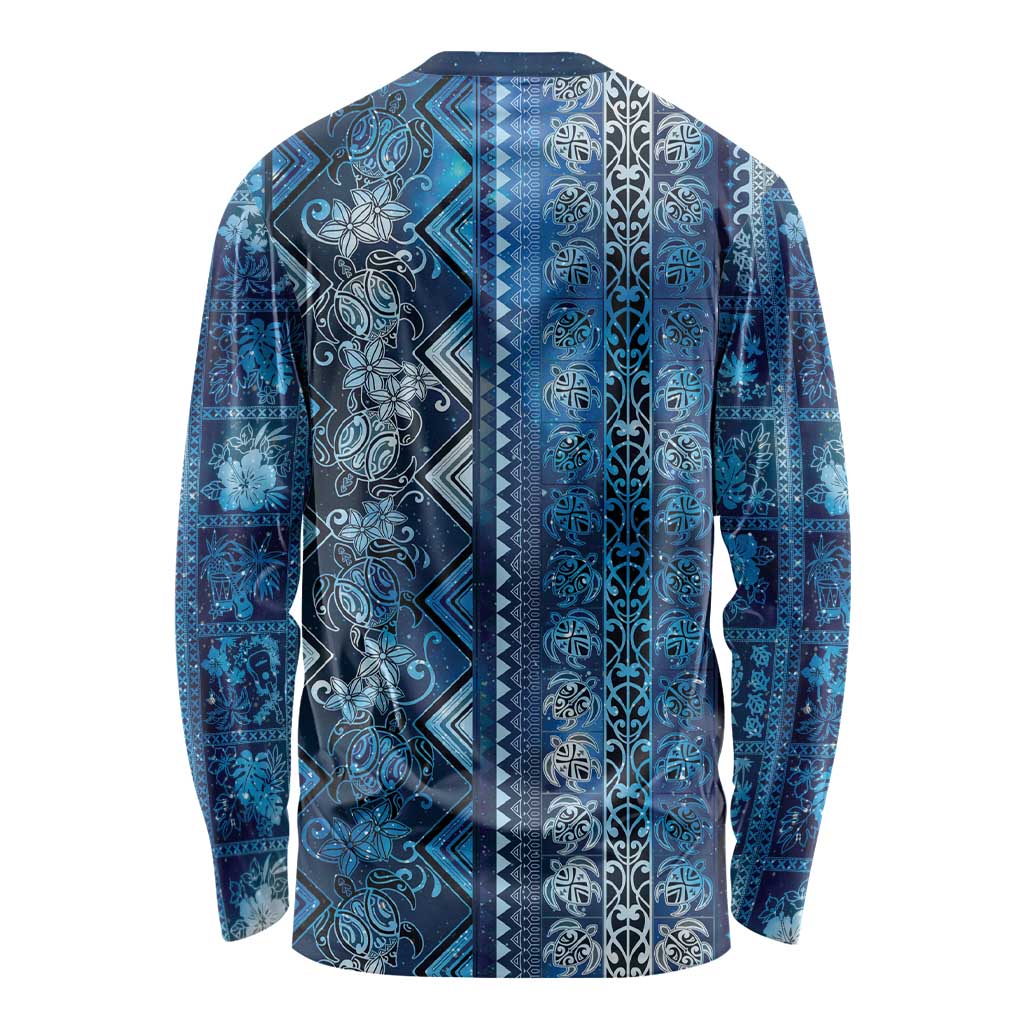 Hawaii Makahiki Turtle Long Sleeve Shirt Galaxy Tapa Pattern - Polynesian Pride