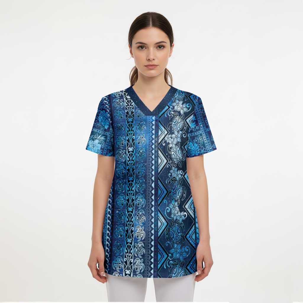 Hawaii Makahiki Turtle Scrub Top Galaxy Tapa Pattern - Polynesian Pride