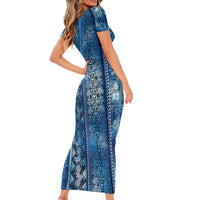 Hawaii Makahiki Turtle Short Sleeve Bodycon Dress Galaxy Tapa Pattern - Polynesian Pride