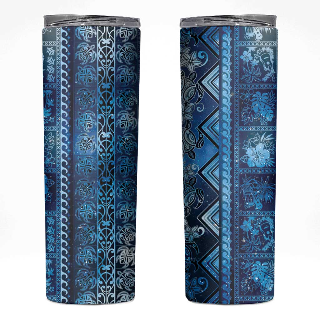 Hawaii Makahiki Turtle Skinny Tumbler Galaxy Tapa Pattern - Polynesian Pride