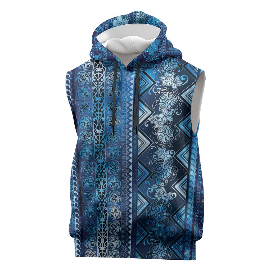 Hawaii Makahiki Turtle Sleeveless Hoodie Galaxy Tapa Pattern - Polynesian Pride
