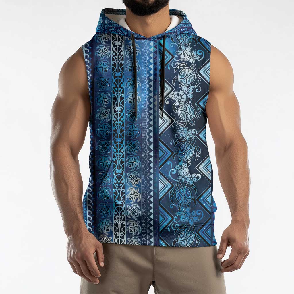 Hawaii Makahiki Turtle Sleeveless Hoodie Galaxy Tapa Pattern - Polynesian Pride