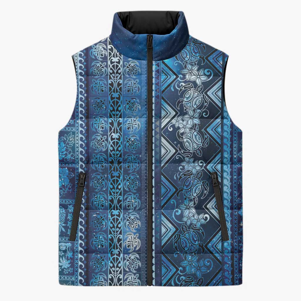 Hawaii Makahiki Turtle Sleeveless Puffer Jacket Galaxy Tapa Pattern - Polynesian Pride