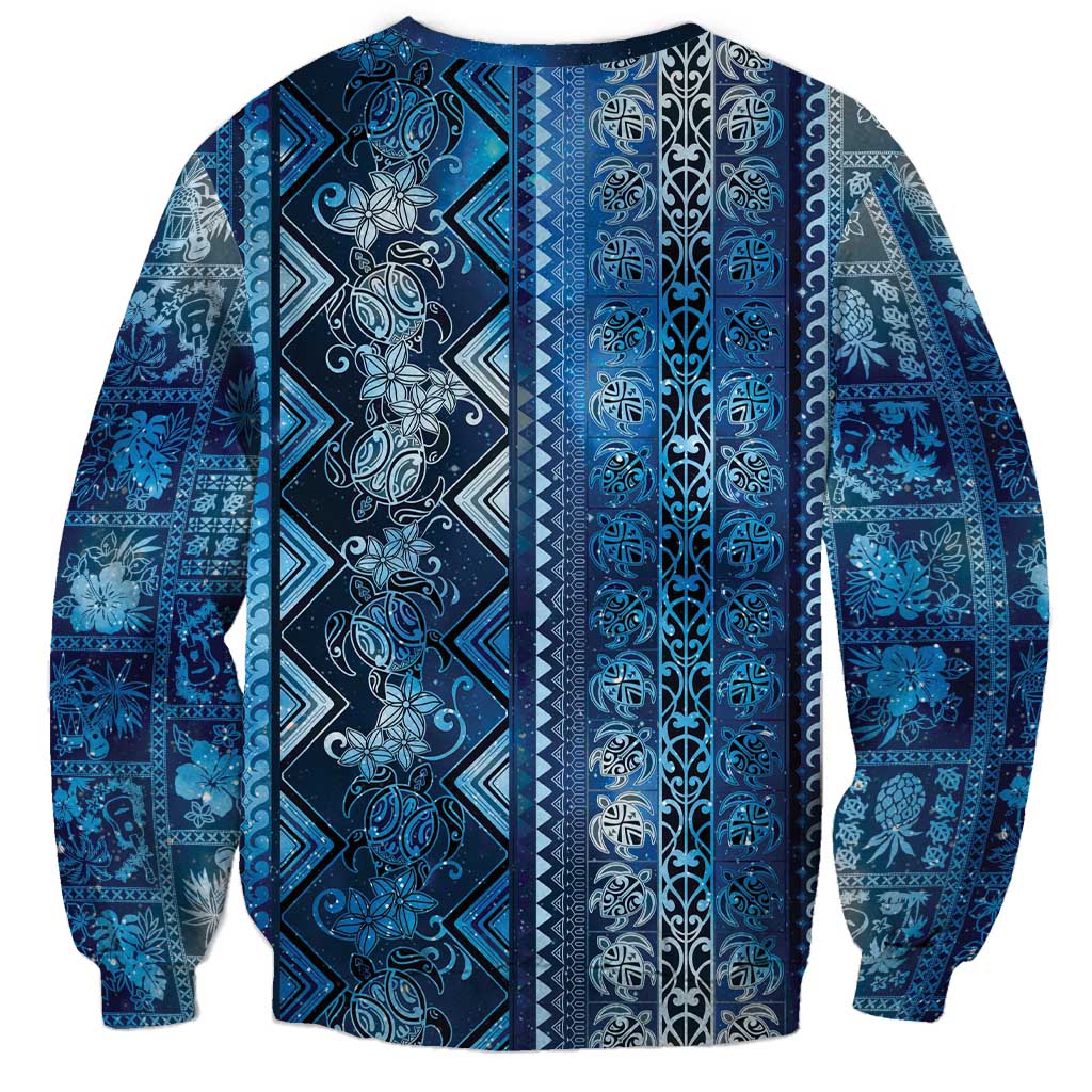 Hawaii Makahiki Turtle Sweatshirt Galaxy Tapa Pattern - Polynesian Pride