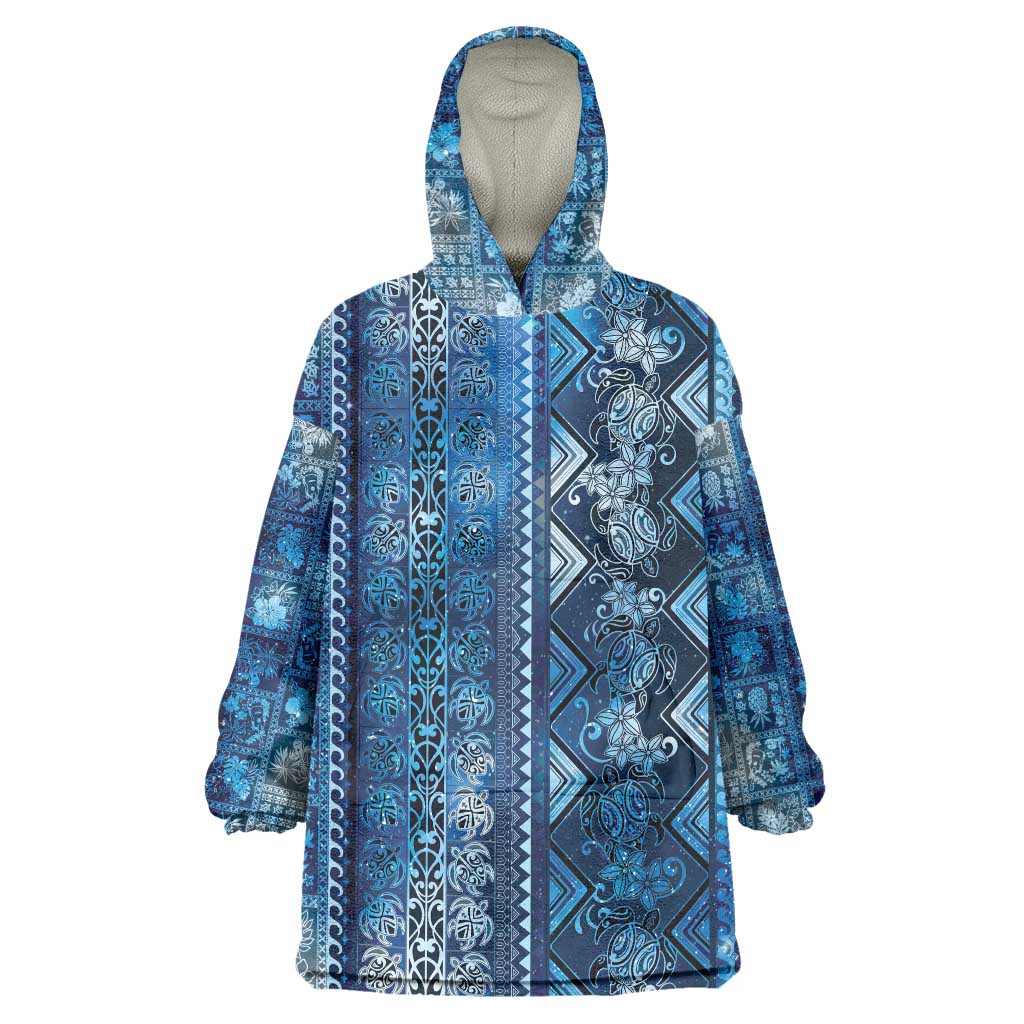 Hawaii Makahiki Turtle Wearable Blanket Hoodie Galaxy Tapa Pattern - Polynesian Pride