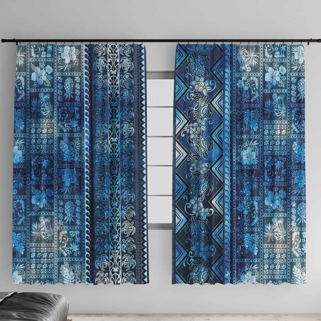 Hawaii Makahiki Turtle Window Curtain Galaxy Tapa Pattern - Polynesian Pride