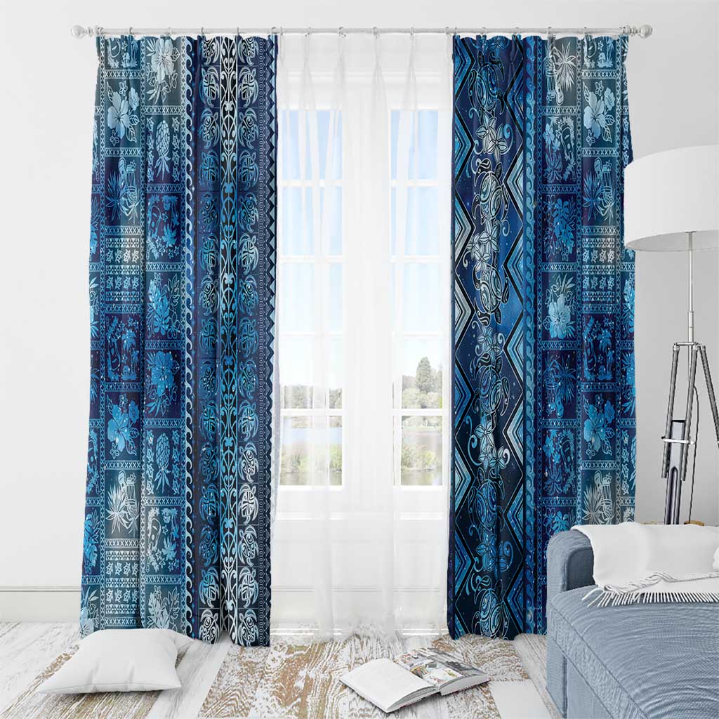 Hawaii Makahiki Turtle Window Curtain Galaxy Tapa Pattern - Polynesian Pride