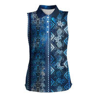 Hawaii Makahiki Turtle Women Sleeveless Polo Shirt Galaxy Tapa Pattern - Polynesian Pride