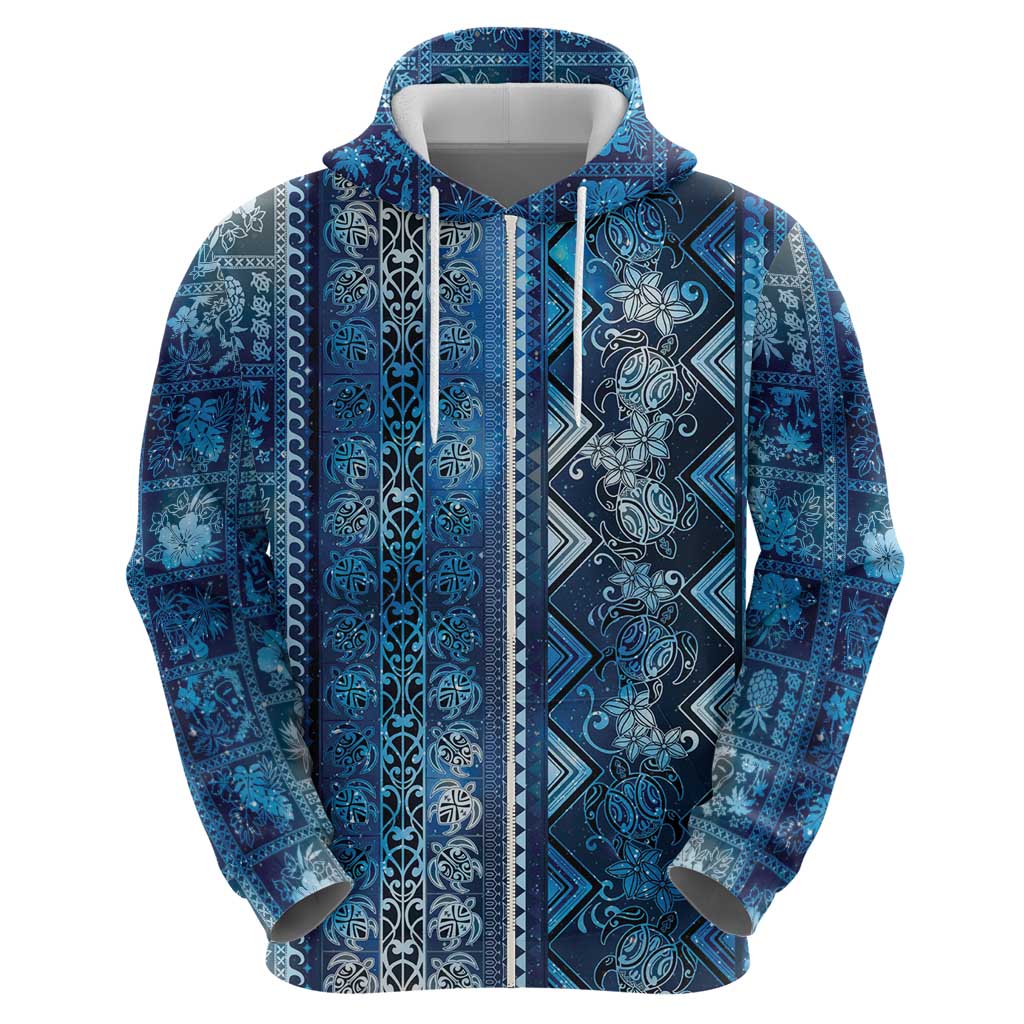 Hawaii Makahiki Turtle Zip Hoodie Galaxy Tapa Pattern - Polynesian Pride