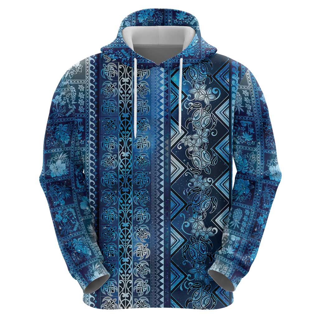 Hawaii Makahiki Turtle Zip Hoodie Galaxy Tapa Pattern - Polynesian Pride