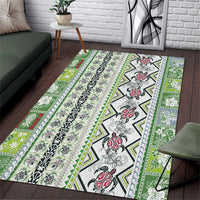 Hawaii Makahiki Turtle Area Rug Green Tapa Pattern - Polynesian Pride