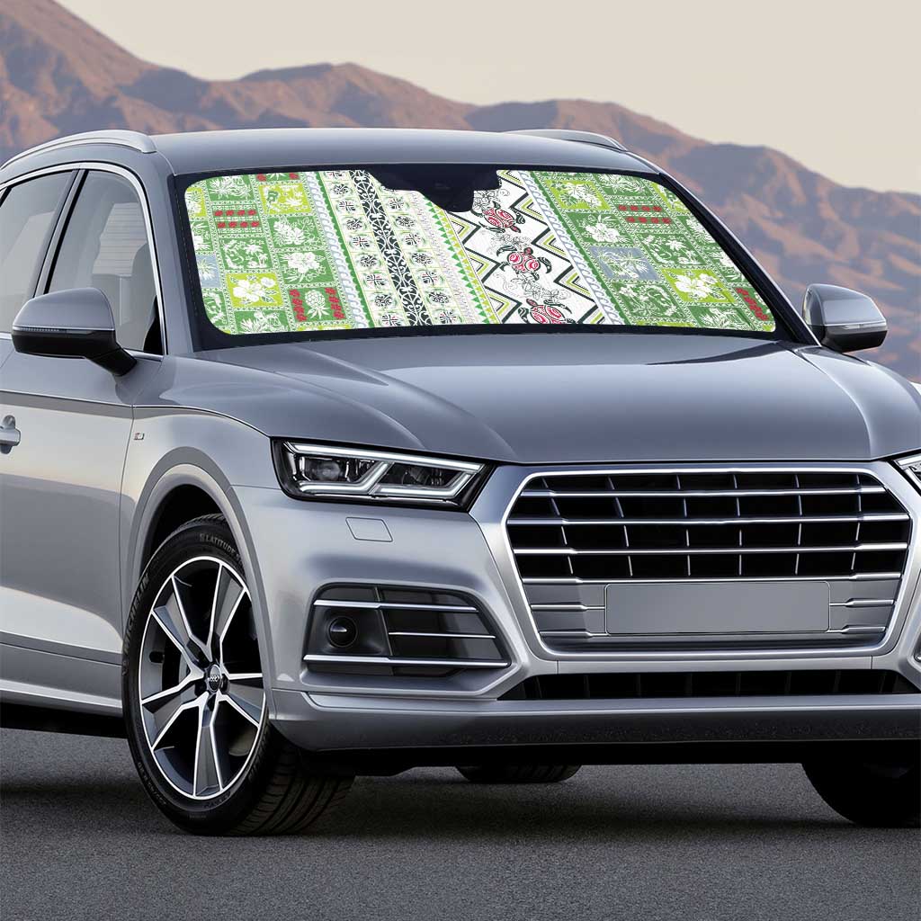 Hawaii Makahiki Turtle Auto Sun Shade Green Tapa Pattern - Polynesian Pride