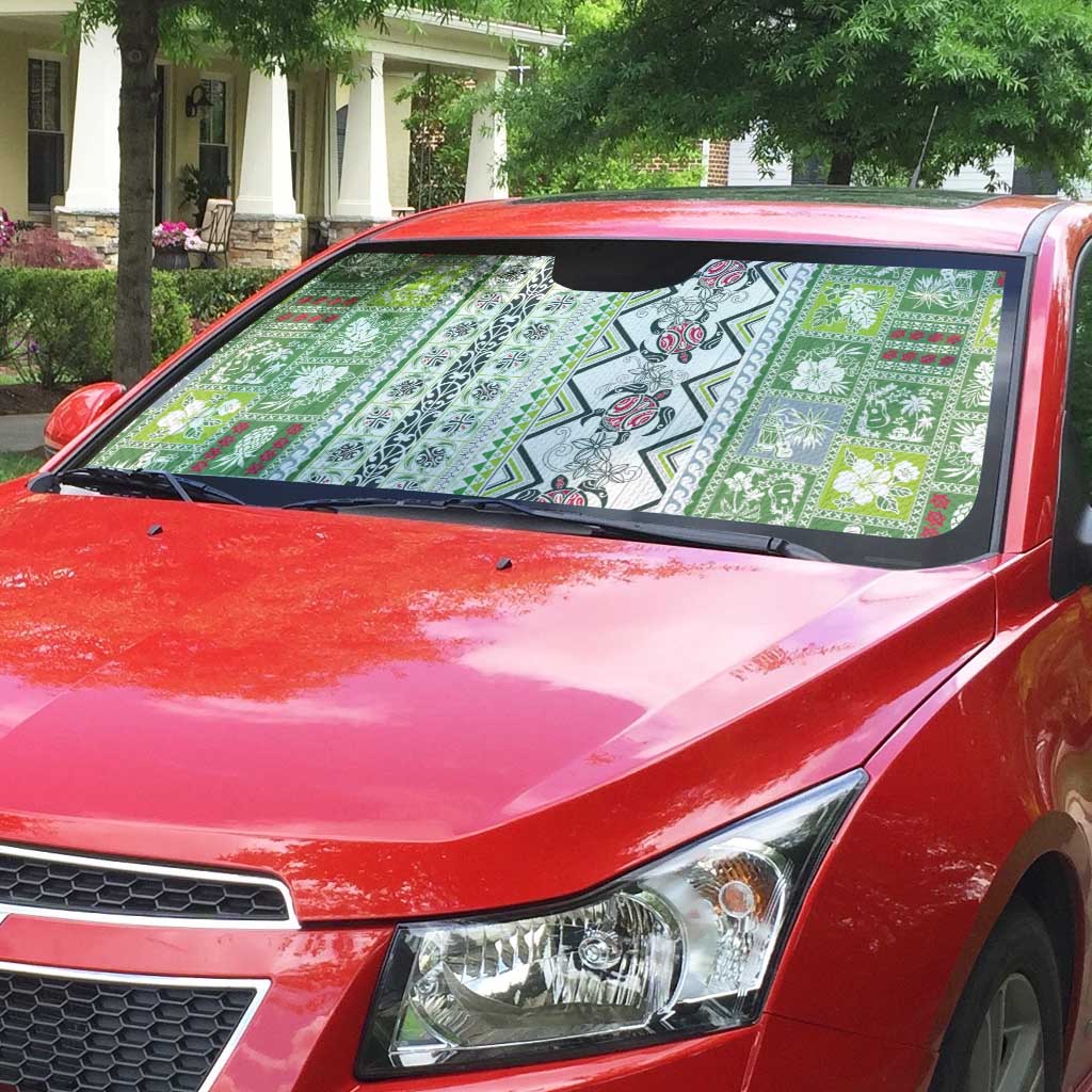 Hawaii Makahiki Turtle Auto Sun Shade Green Tapa Pattern - Polynesian Pride