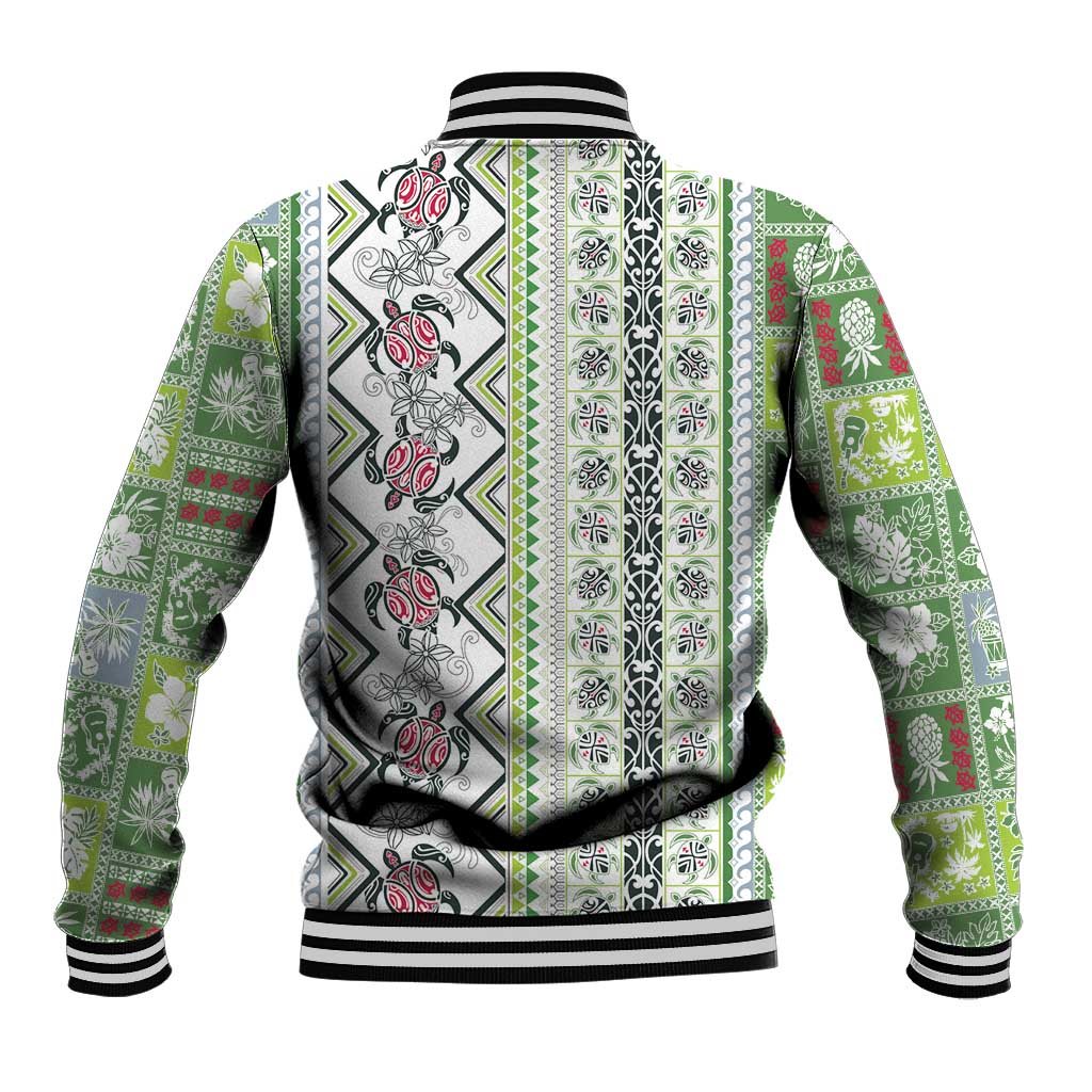 Hawaii Makahiki Turtle Baseball Jacket Green Tapa Pattern - Polynesian Pride