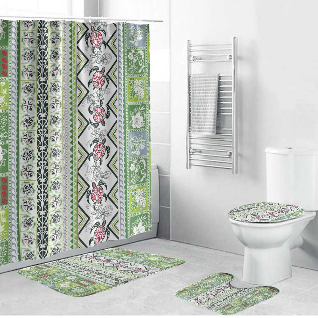 Hawaii Makahiki Turtle Bathroom Set Green Tapa Pattern - Polynesian Pride