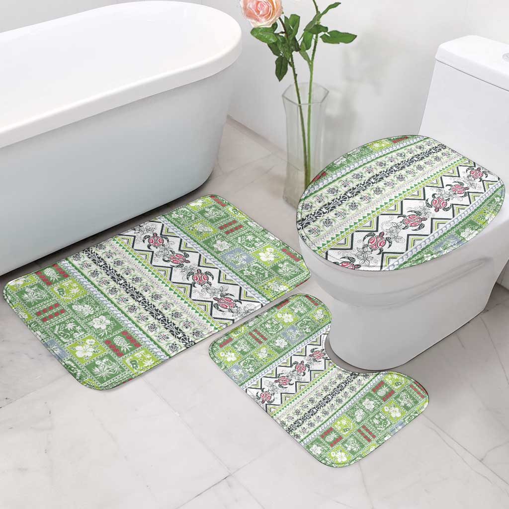 Hawaii Makahiki Turtle Bathroom Set Green Tapa Pattern - Polynesian Pride