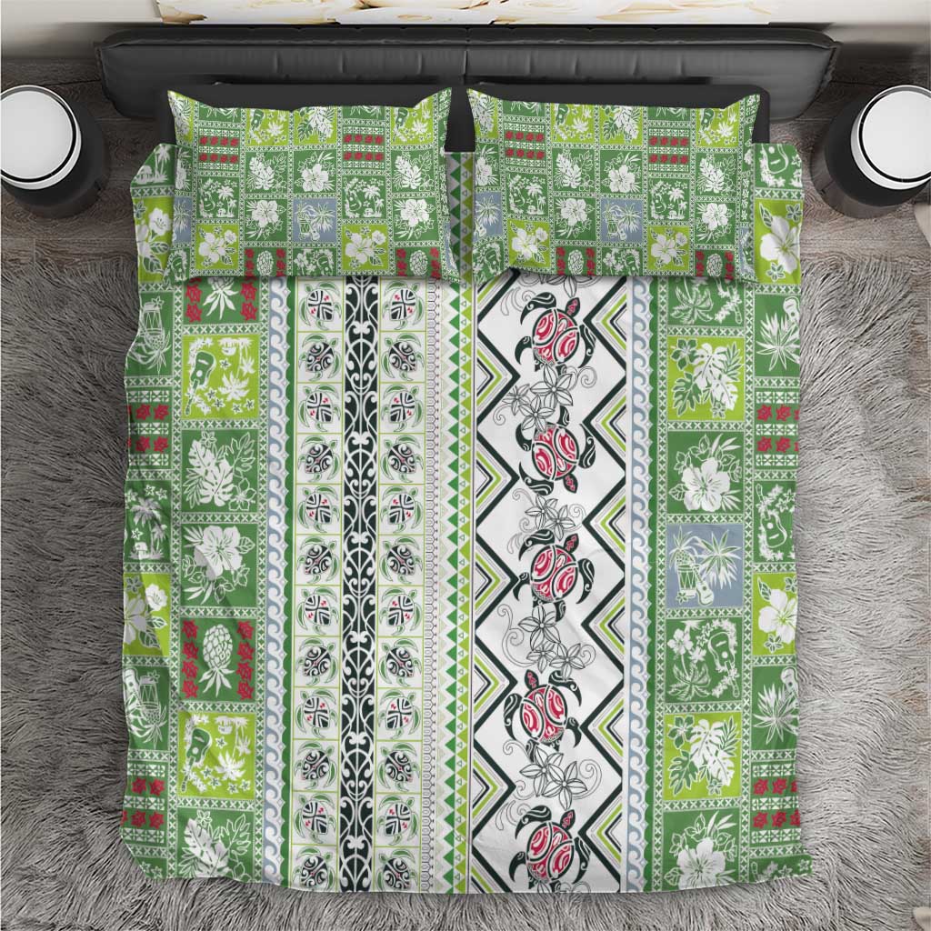 Hawaii Makahiki Turtle Bedding Set Green Tapa Pattern - Polynesian Pride
