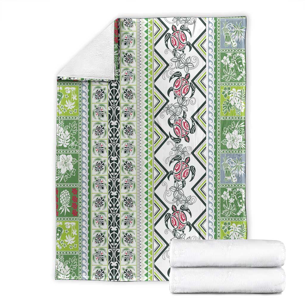 Hawaii Makahiki Turtle Blanket Green Tapa Pattern - Polynesian Pride