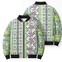 Hawaii Makahiki Turtle Bomber Puffer Jacket Green Tapa Pattern - Polynesian Pride
