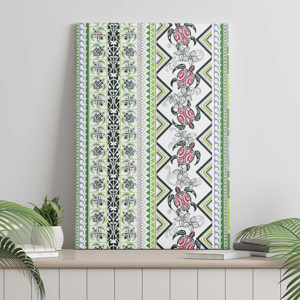 Hawaii Makahiki Turtle Canvas Wall Art Green Tapa Pattern - Polynesian Pride