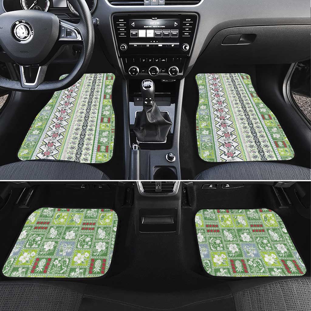 Hawaii Makahiki Turtle Car Mats Green Tapa Pattern - Polynesian Pride