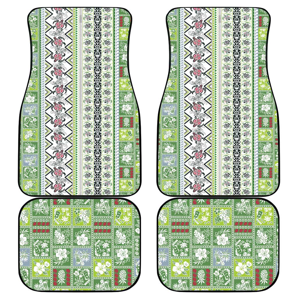 Hawaii Makahiki Turtle Car Mats Green Tapa Pattern - Polynesian Pride