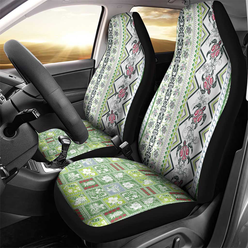 Hawaii Makahiki Turtle Car Seat Cover Green Tapa Pattern - Polynesian Pride