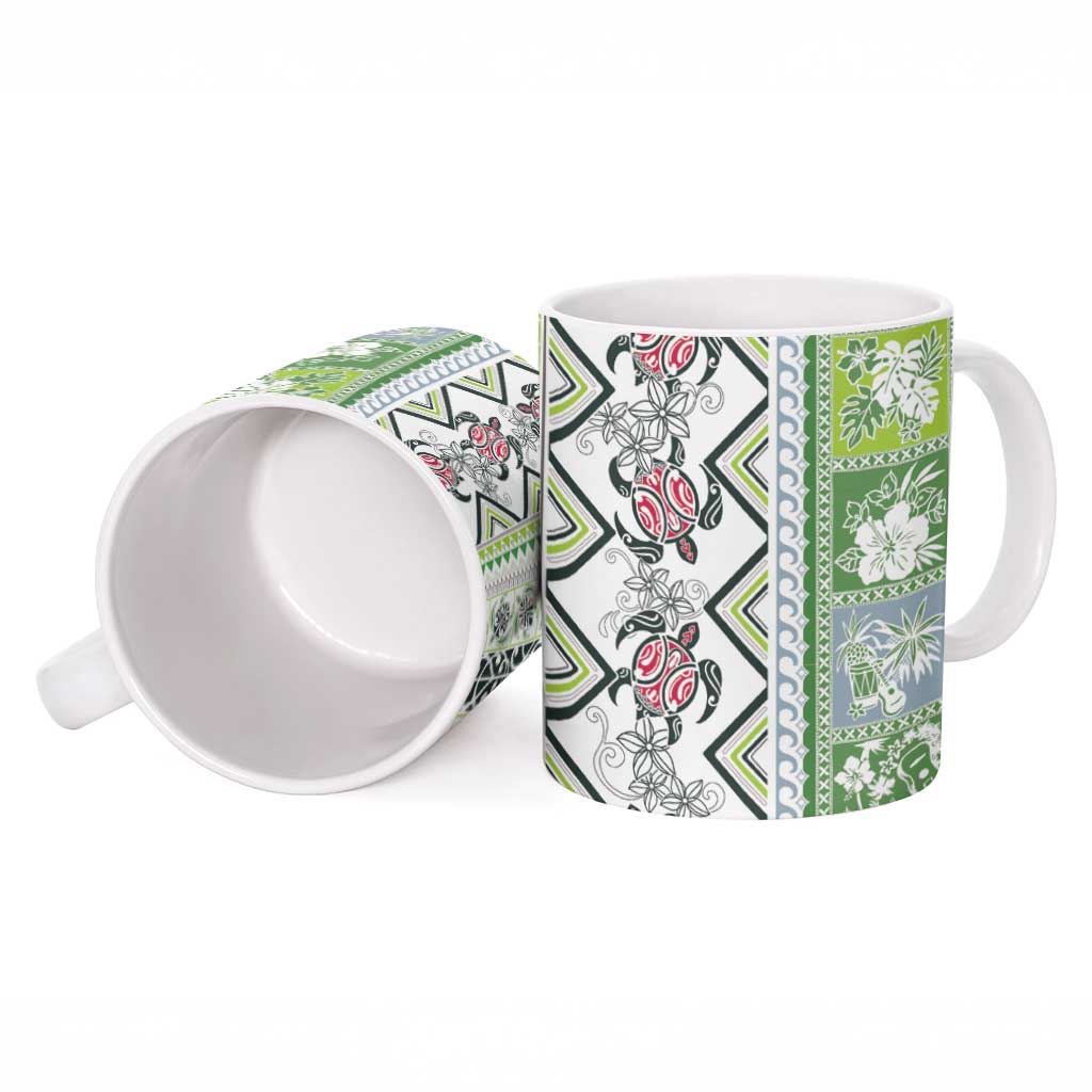 Hawaii Makahiki Turtle Ceramic Mug Green Tapa Pattern - Polynesian Pride