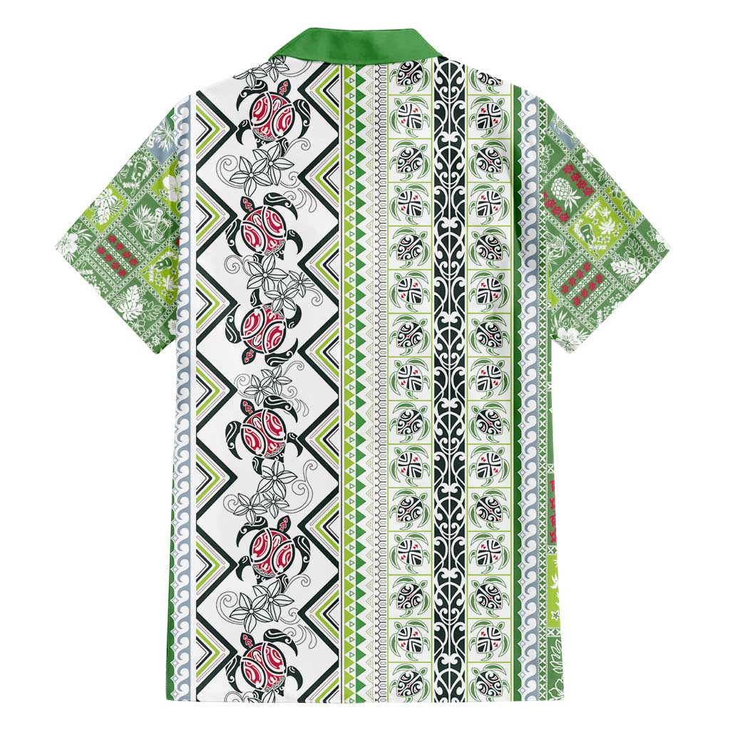 Hawaii Makahiki Turtle Family Matching Long Sleeve Bodycon Dress and Hawaiian Shirt Green Tapa Pattern - Polynesian Pride