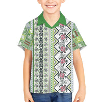 Hawaii Makahiki Turtle Family Matching Long Sleeve Bodycon Dress and Hawaiian Shirt Green Tapa Pattern - Polynesian Pride