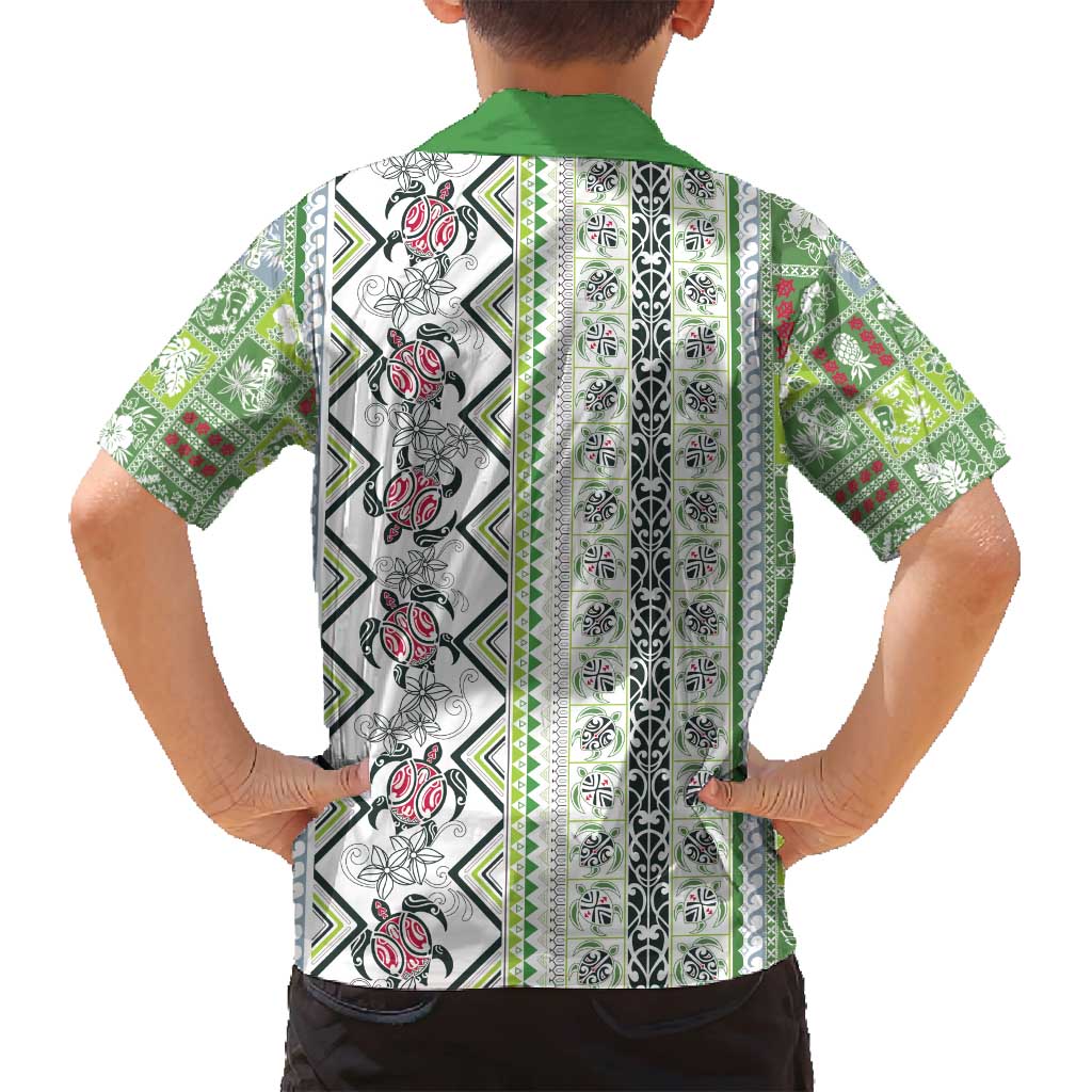 Hawaii Makahiki Turtle Family Matching Puletasi and Hawaiian Shirt Green Tapa Pattern - Polynesian Pride